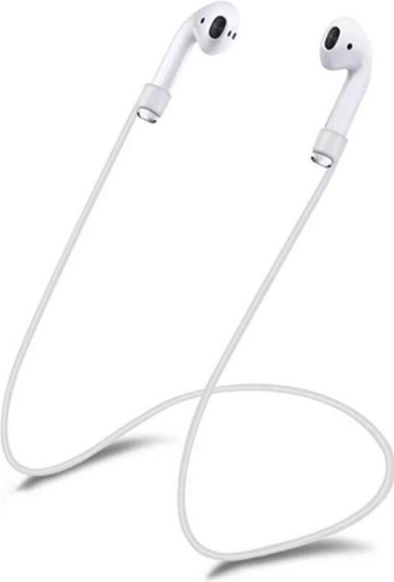 Anti Lost Strap & Case Hoes Voor geschikt voor apple Airpods - Siliconen Wireless Band & Beschermhoes Cover - Wit