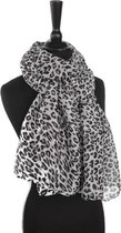 Dames sjaal luipaard print grijs zwart -  dierenprint dames sjaal panter print grijs zwart - viscose - 85 x 180 cm
