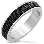 Amanto Ring Akram Black - 316L Staal - Mesh Band - 6mm - Maat 60-19mm