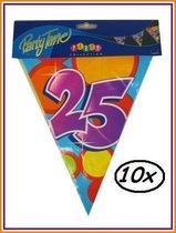 10x Leeftijd vlaggenlijn 25 jaar - Vlag lijn verjaardag jubileum vlaglijn festival thema party