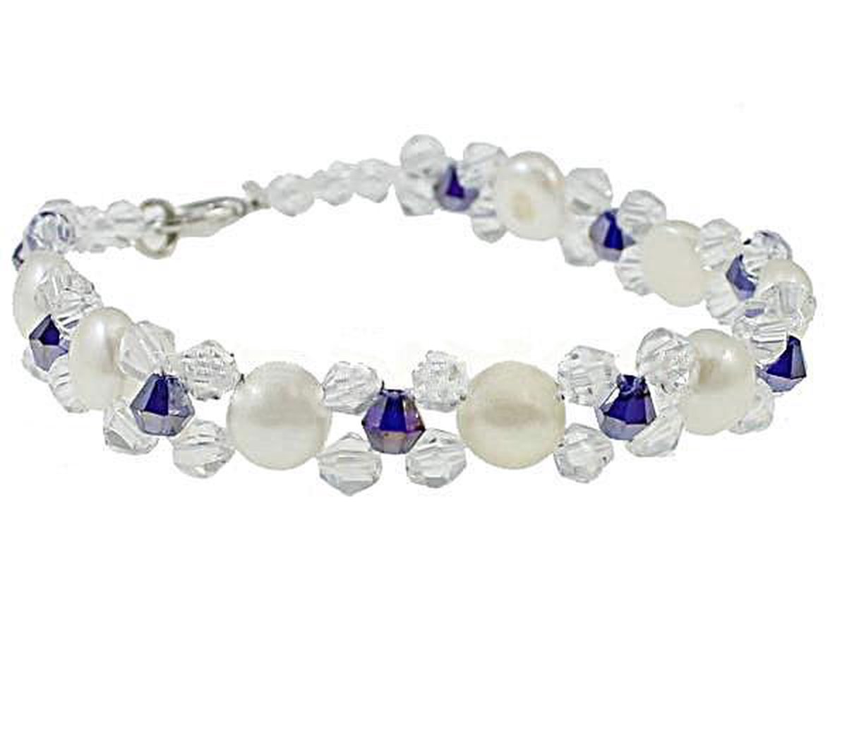 Zoetwater parel armband Button Pearl Blue Crystal - echte parels - wit - blauw - zilver