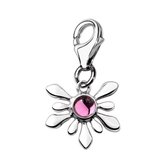 Quiges - 925 Zilver Charm Bedel Hanger Bloem met Roze Steen - HC003