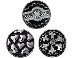 Quiges - Chunk 18mm Click Button Drukknoop Set van 3 Stuks Winter Zwart met Zirkonia - EBCMSET017