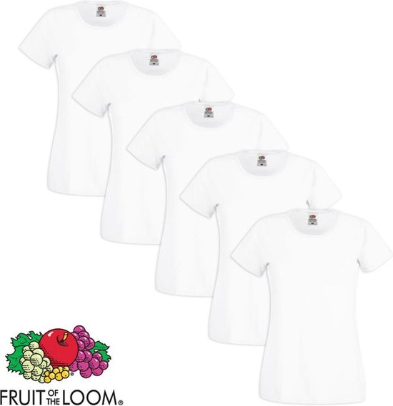 Fruit of the Loom 5 Dames T-shirt ronde hals katoen wit XXL