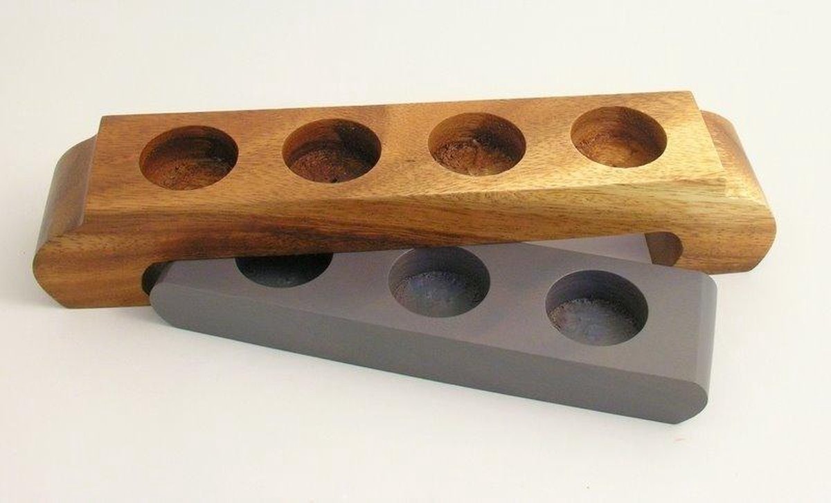 Kanika Waxinelichtjeshouder Set 2 - Grijs - Bruin - Hout