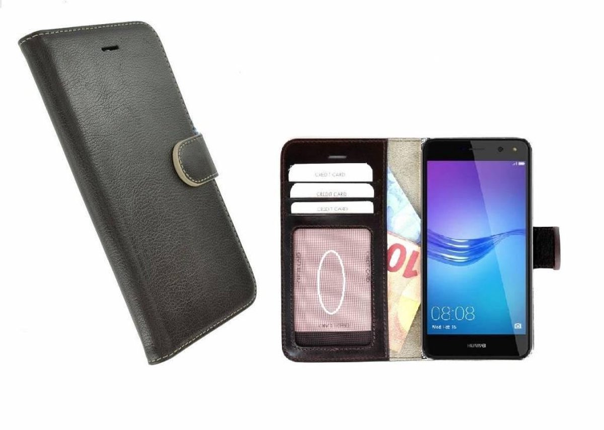 Bruin Wallet Bookcase Fashion Hoesje Geschikt voor Huawei Y6 2017