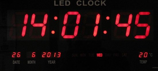 bol.com | LED Klok / LED Number Clock / 47 x 23 CM met Temperatuur &  Kalender weergave / LED...