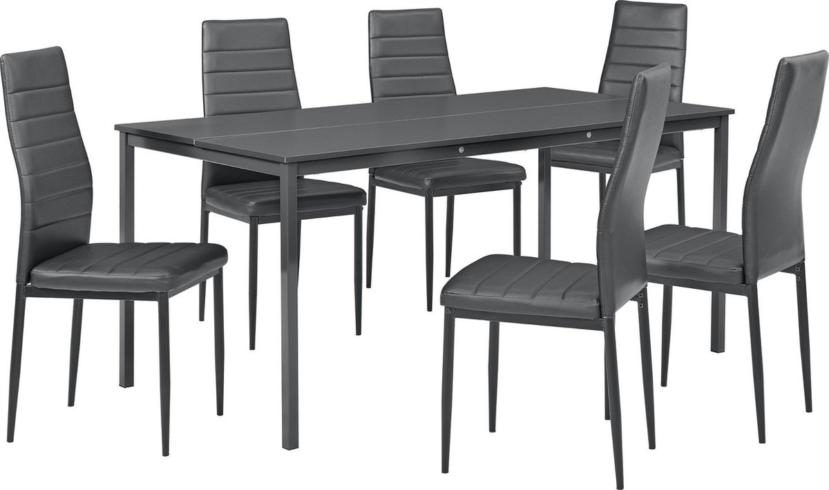 Eetkamerset Liverpool grijs tafel 160x80 met 6 stoelen