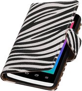 Zebra Bookstyle Wallet Case Hoesjes voor LG Joy H220 Wit