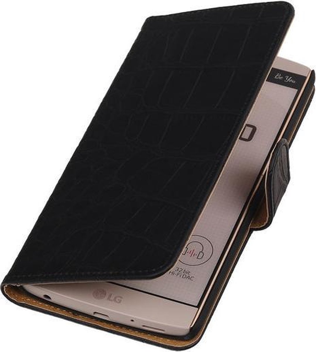 LG V10 - Croco Zwart Booktype Wallet Hoesje