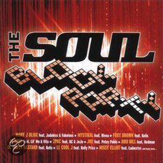 Albumcover 'The Soul Block Party' met rode gloed en artiestenlijst.