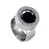 Quiges RVS Schroefsysteem Ring met Zirkonia Zilverkleurig Glans 18mm met Verwisselbare Geslepen Zirkonia Zwart 12mm Mini Munt