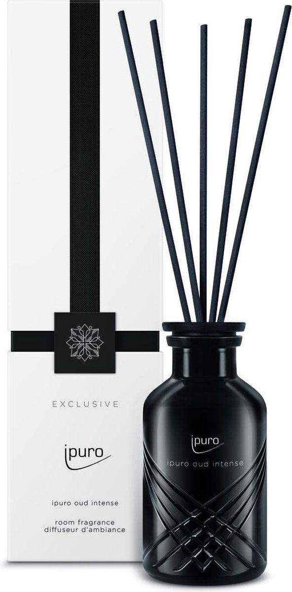 Ipuro Exclusive Oud Intense geurstokjes 240 ml - zwarte geurdiffuser