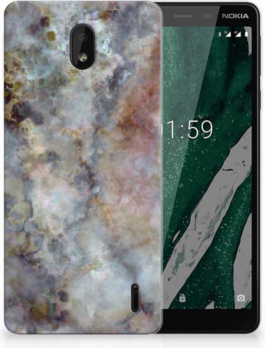 Nokia 1 Plus TPU Siliconen Hoesje Marmer Grijs