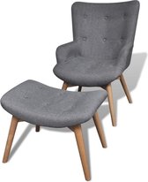 Fauteuil met voetenbankje grijs stof