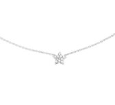 The Jewelry Collection Ketting Ster Diamant 0.09 Ct. 0,9 mm 40 - 44 cm - Witgoud