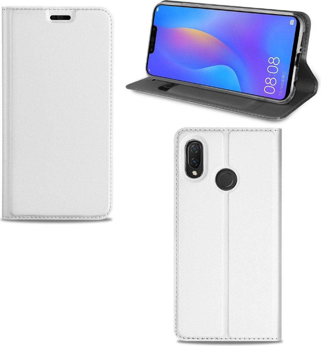 Book Case voor Huawei P Smart Plus Hoesje Wit met Pashouder