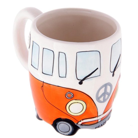 Volkswagen kampeerbus camper mok beker koffiemok kleur oranje vakantie camping — afbeelding 3