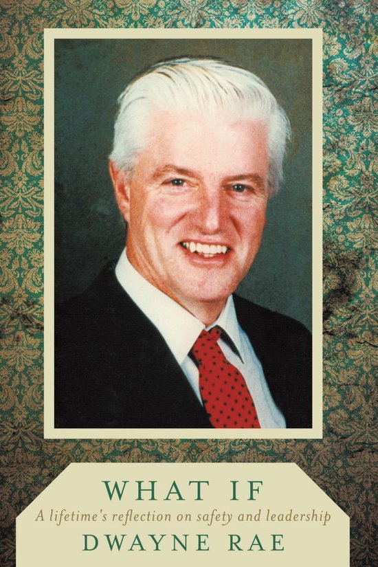 Portret van Dwayne Rae met wit haar, zwarte jas, wit overhemd en rode das met zwarte stippen. De tekst 'WHAT IF' staat onderaan.