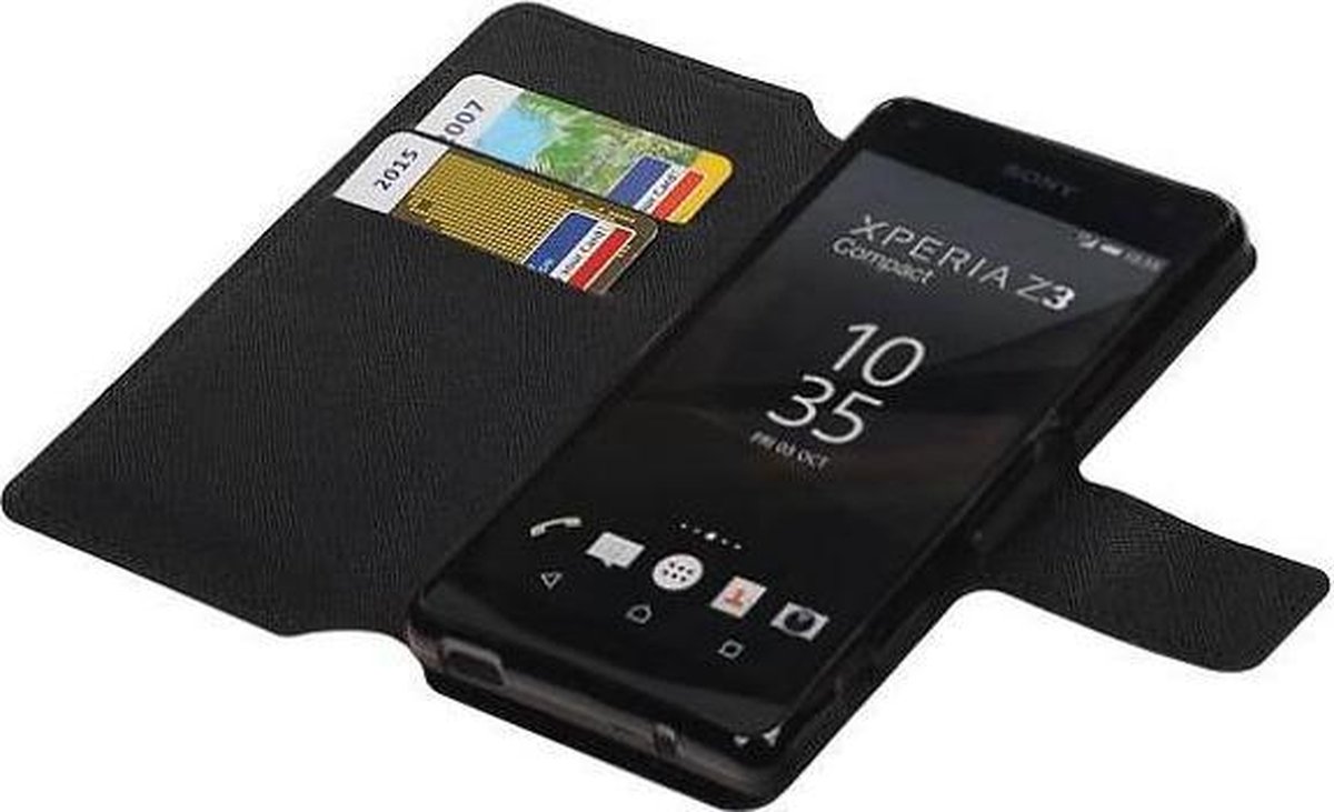 Cross Pattern TPU Bookstyle Wallet Case Hoesje Geschikt voor Xperia X Compact Zwart