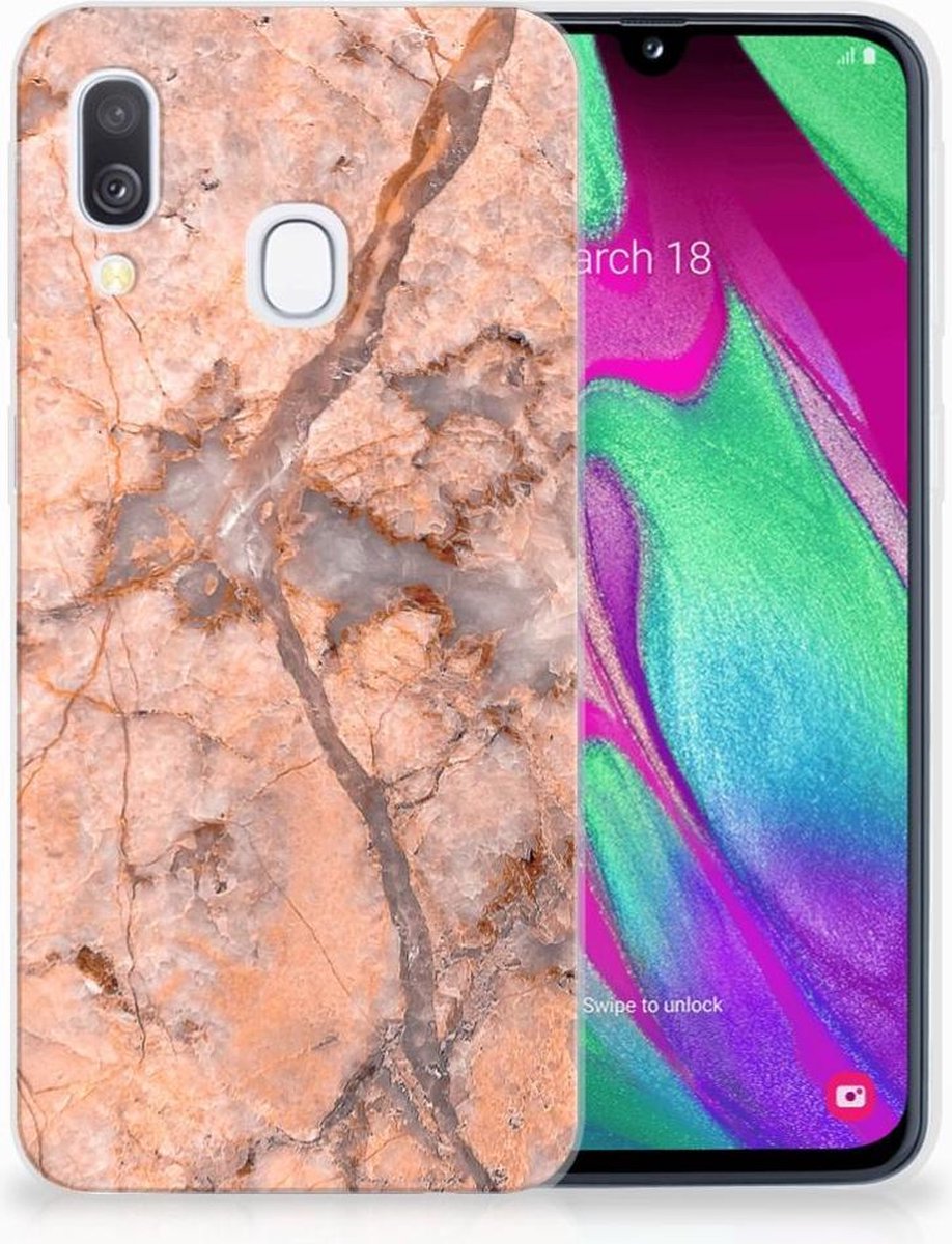 Samsung Galaxy A40 TPU Siliconen Hoesje Marmer Oranje