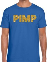 Pimp glitter tekst t-shirt blauw heren - heren shirt Pimp L