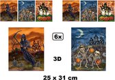 6x Halloween 3D raamstickers 25 x 31 cm