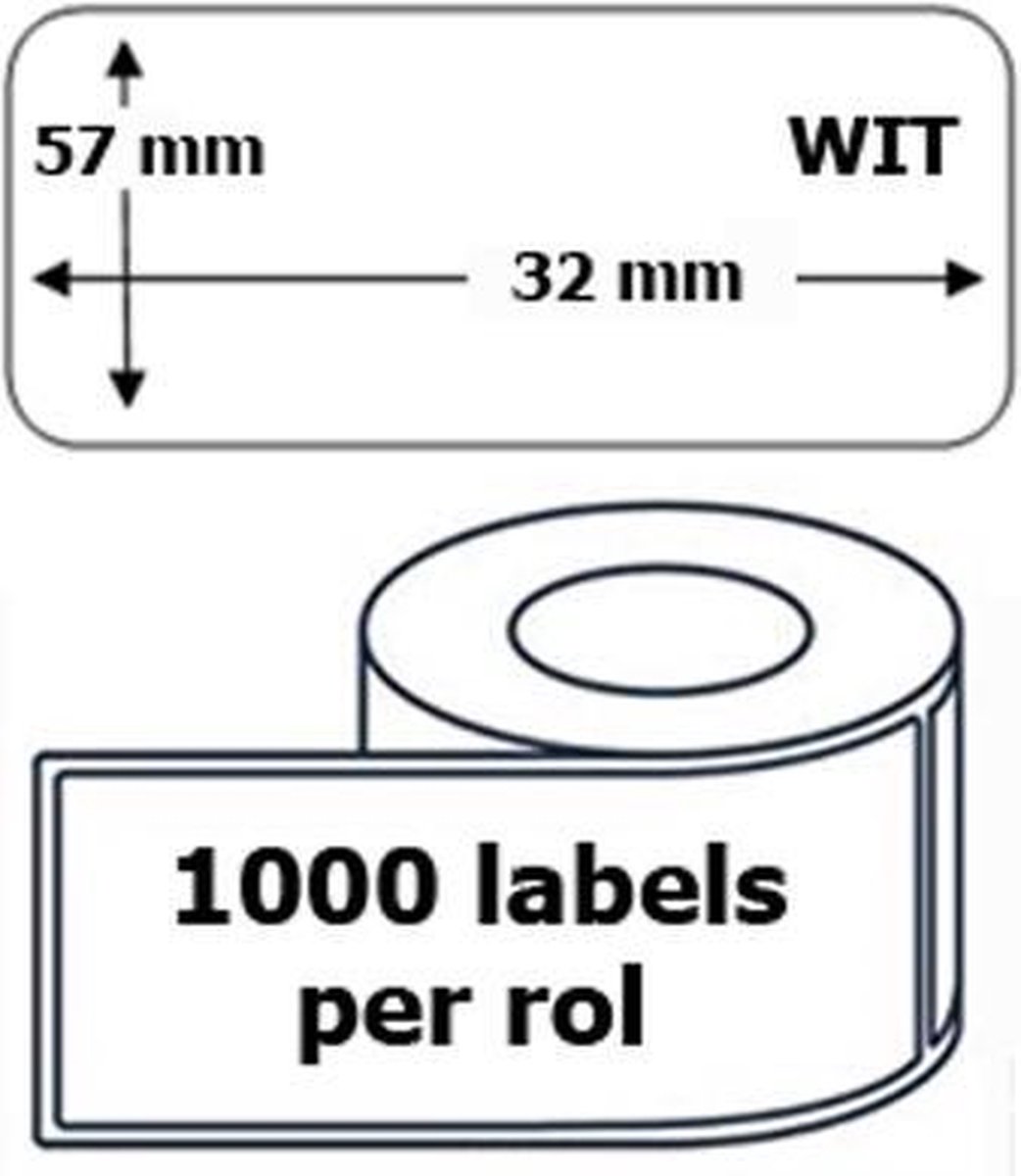 25x Dymo 11354 compatible 1000 labels / 57 mm x 32 mm / wit / papier