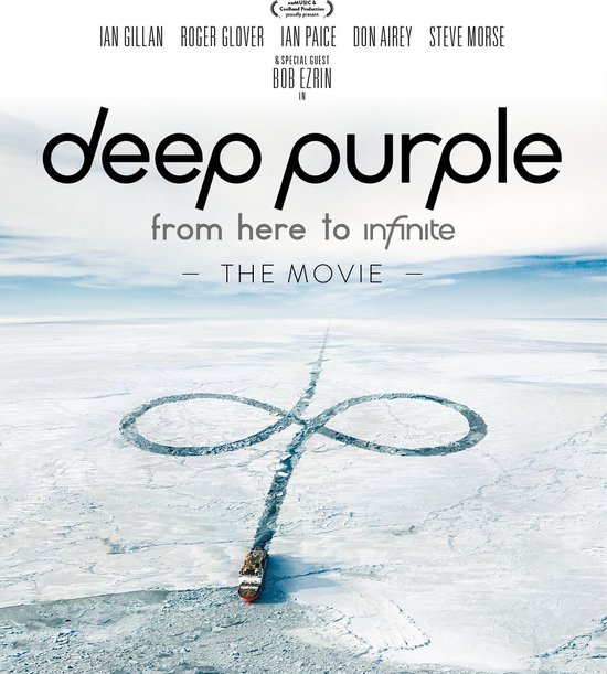 Hoes van "Deep Purple - from here to infinite - THE MOVIE" met een boot die een oneindigheidssymbool trekt op bevroren water.