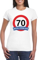 Verkeersbord 70 jaar t-shirt wit dames S