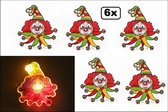 6x Broche Clown rood/geel/groen met licht