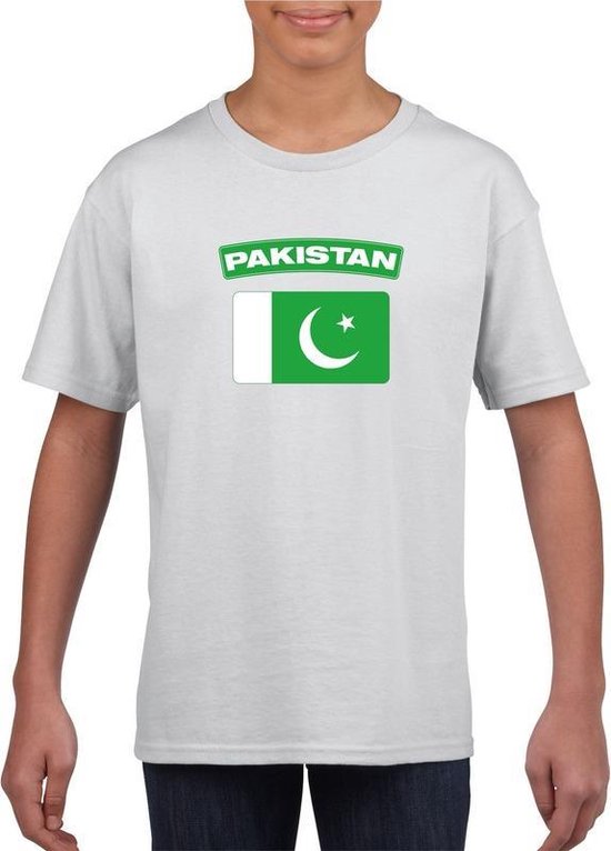 Pakistan t-shirt met Pakistaanse vlag wit kinderen 158/164