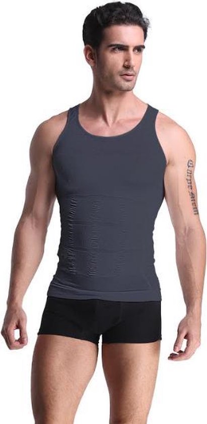 Foto: Slimming shirt afslank shirt figuur corrigerend shirt mannen grijs l xl