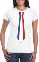 Wit t-shirt met Frankrijk vlag stropdas dames XL