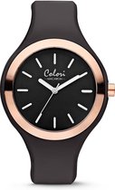 Colori Macaron 5 COL487 Horloge - Siliconen Band - Ø 30 mm - Zwart / Rosékleurig