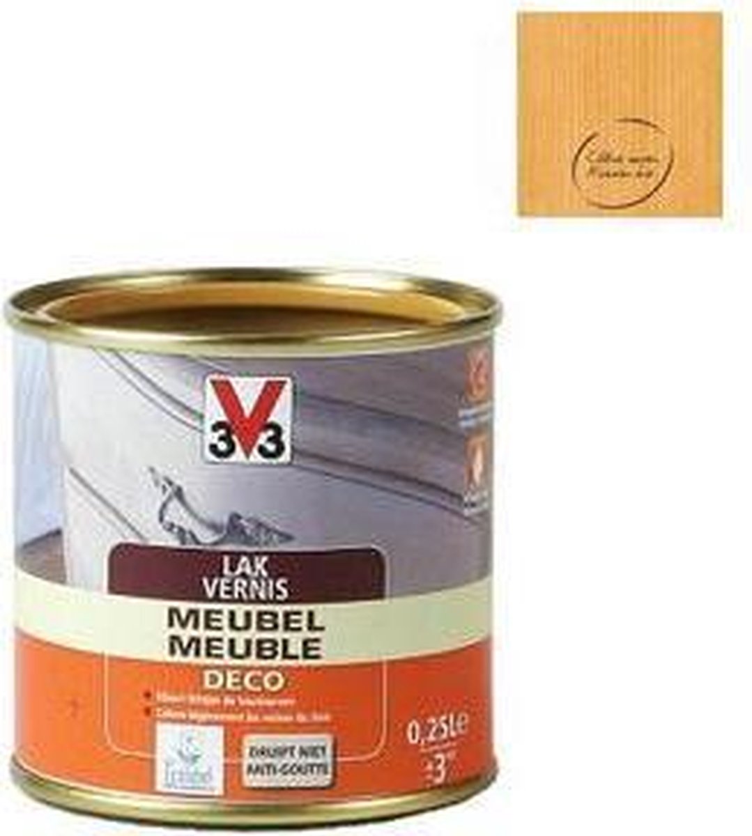 V33 Meubelvernis - Midden eik - 0.25 l - Zijdeglans - 12 m²/l