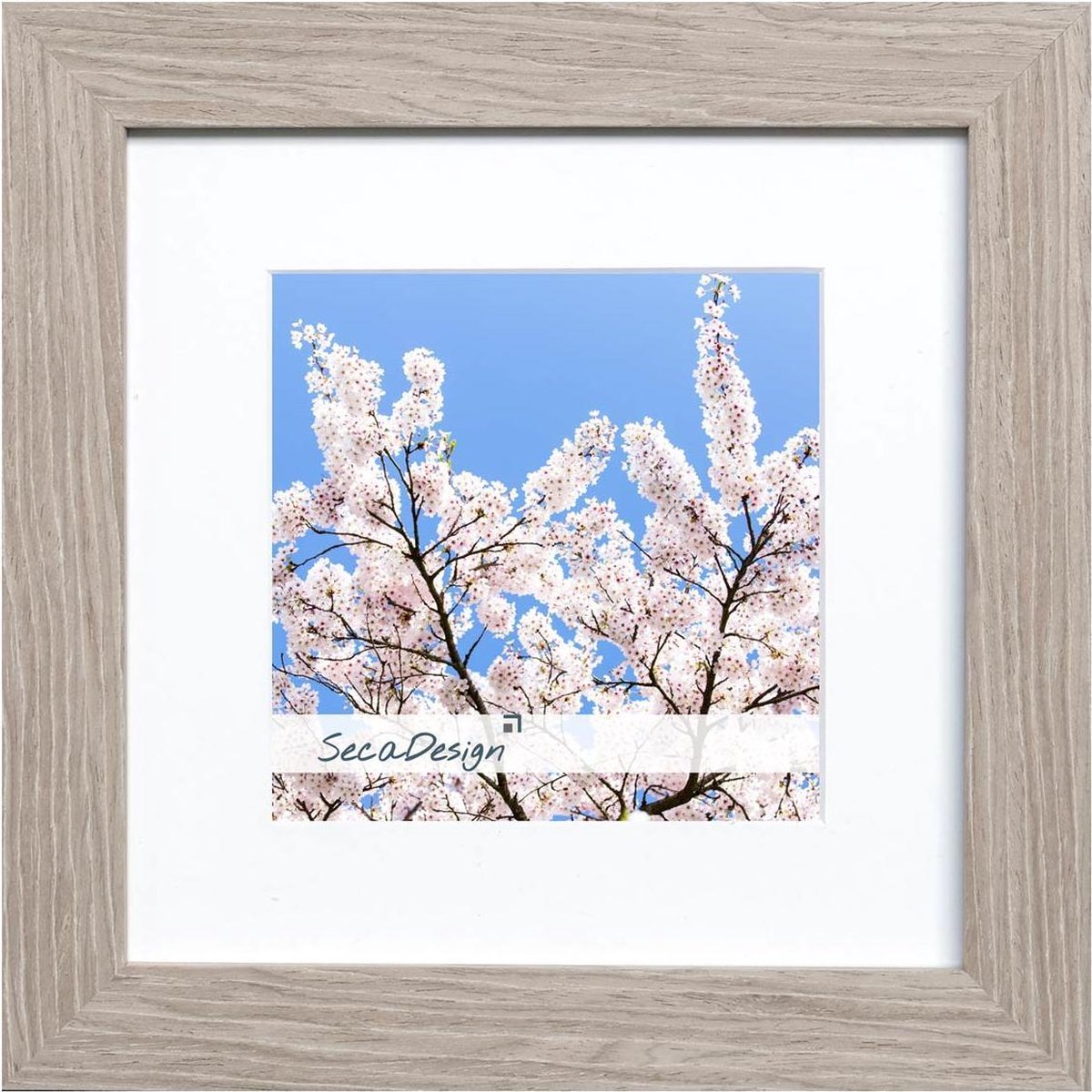 SecaDesign Fino Hout - Fotolijst 30x30 / 20x20 cm fotomaat met passe-partout - Grijs Eikenkleur