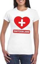 Zwitserland hart vlag t-shirt wit dames XL