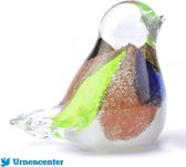 Urnencenter© Mini Urn Glasobject Vogel - Urn - Urn voor as - Urn Hond - Urn Kat - Urn Deelbewaring - Mini Urn Glas - Kunstobject - Kleuren: Blauw/Wit/Groen/Bruin/Oranje