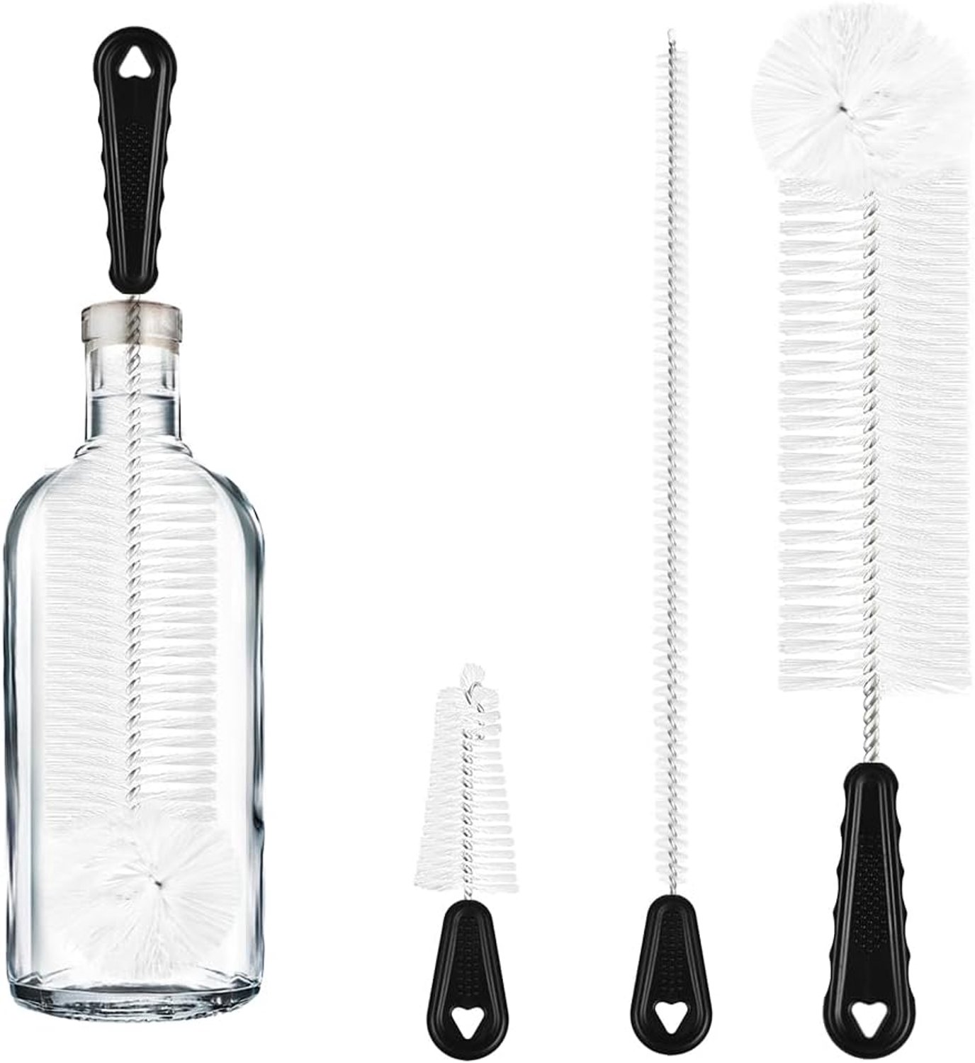 SnelShoppen - 3-delige set flessenborstels, multifunctionele reinigingsborstel voor drinkflessen, rietjes en glazen kopjes, 32 cm lang, zwart