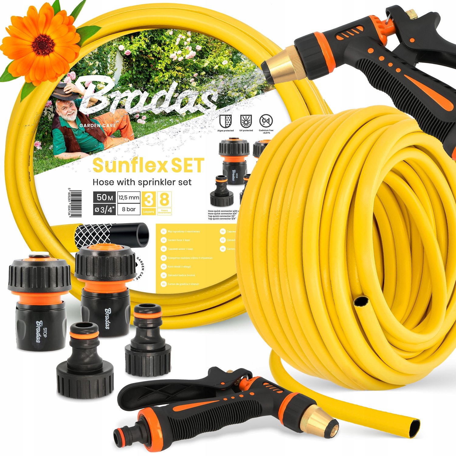 Merkloos Tuinslang Set 50m Geel 3/4'' met Sproeier en Koppelingen