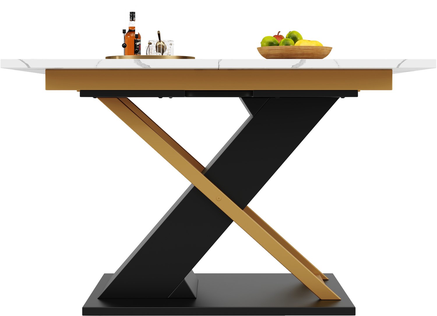 SONNENH Uitschuifbare eettafel - MDF met witte marmerlook - Zwart-goudkleurig onderstel - 120 tot 160 cm Witte marmerlook / Zwart / Goudkleurig