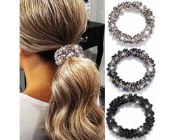 Reaky haarband strass paardenstaarthouder parel haarband 3 stuks elastische haaraccessoires voor dames (zwart, zilver - Vemera