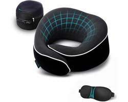 SnelShoppen - Proglobe Orthopedisch Nekkussen Reisnekkussens voor Vliegtuigen, Geheugenfoam Kit met 3D Contouren, Luxe Oogmasker en Opbergtas, Zwart