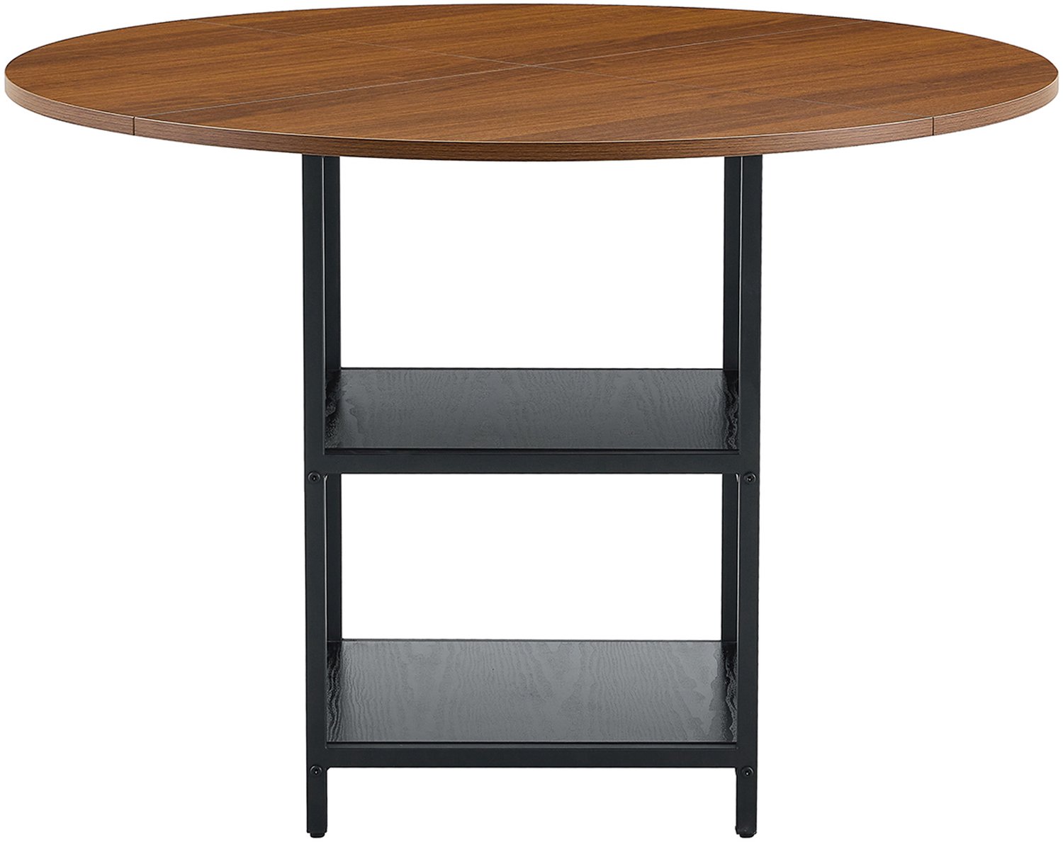 SONNENH Eettafel - Twee opbergplateaus - Ø 107 cm - 107 x 107 x 75 cm - Walnootlook/zwart