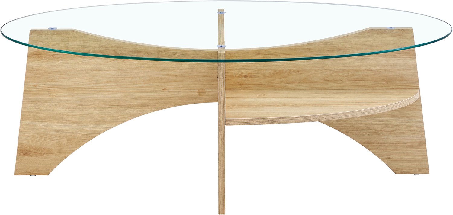 SONNENH Salontafel - Glazen blad en waaiervormig onderstel - 104,9 x 60 x 35,6 cm - Transparant/naturel houtlook