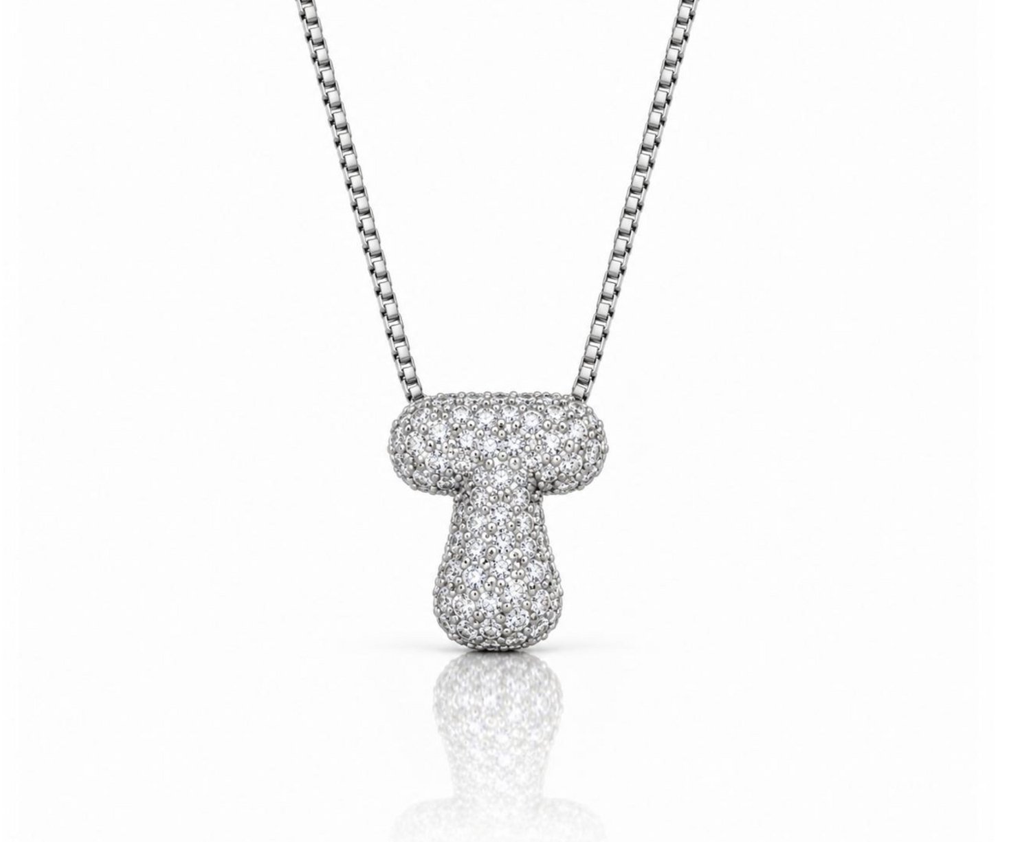 Maevi® Letter Ketting - Letter: T - Glitter Letterketting - Zirkonia Ketting - Lengte: 40 cm - Incl. Luxe Verpakking - Verzilverd - Bubbel Letter - Zilveren ketting / Zilveren letter - Hoge Kwaliteit - Luxe Ketting - Cadeau voor Moeder / Mama