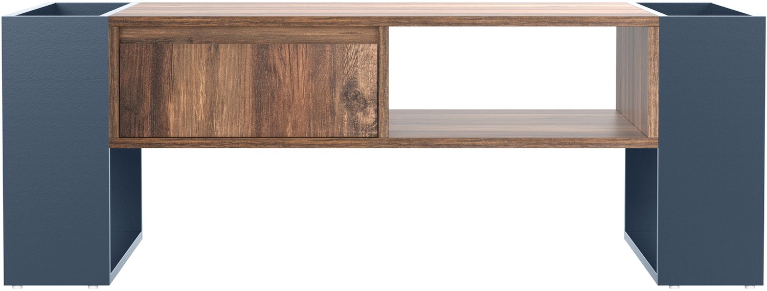 SONNENH Salontafel - Lade en dubbelzijdige opbergvakken - 111 x 60 x 40 cm - Houtlook/antraciet