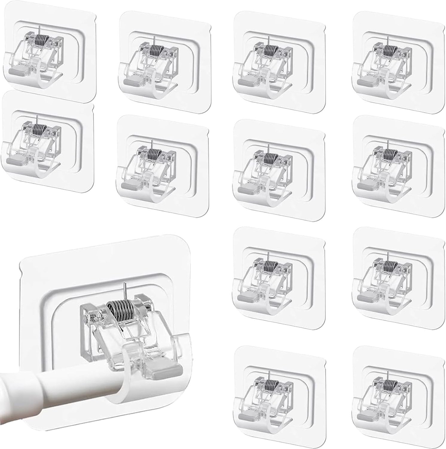 12 Pcs Self Adhesive Curtain Rod Holder, Curtain Rods Without Drilling, Curtain Rod Holder, for Living Room, Bedroom - ShopVlot