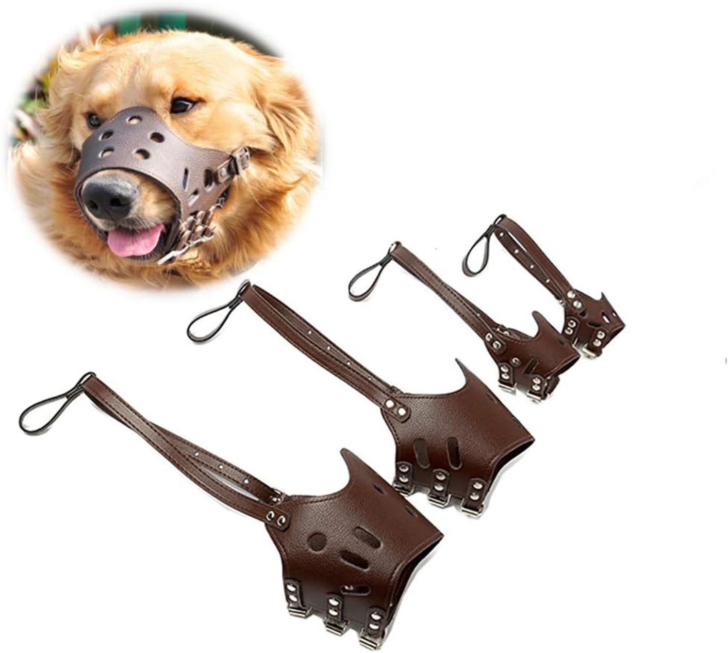 Verstelbare leren muilkorf voor honden - ademend, geschikt voor kleine, middelgrote en grote honden tijdens training